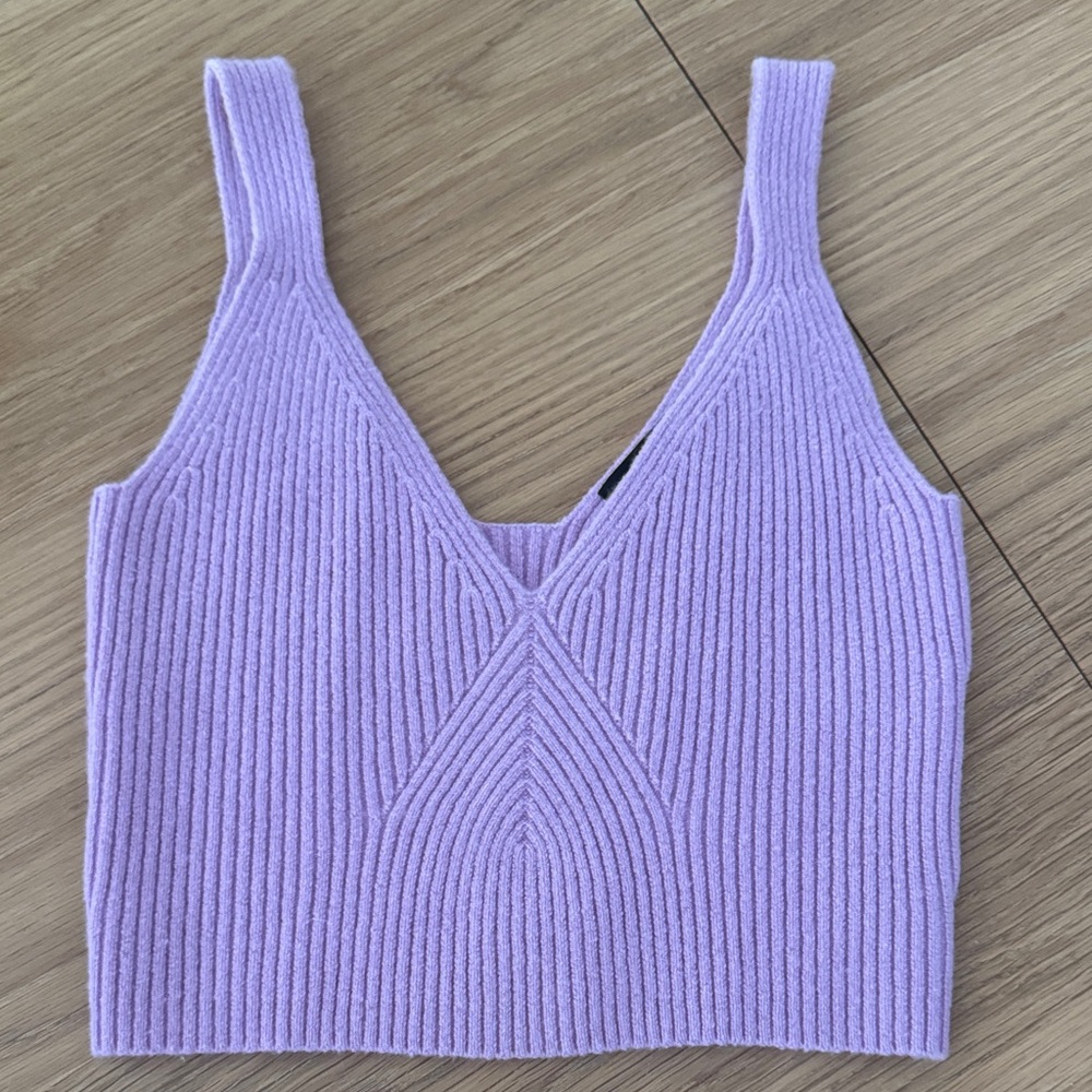 Lavender Cashmere Ribbed Knit Women's Crop Top